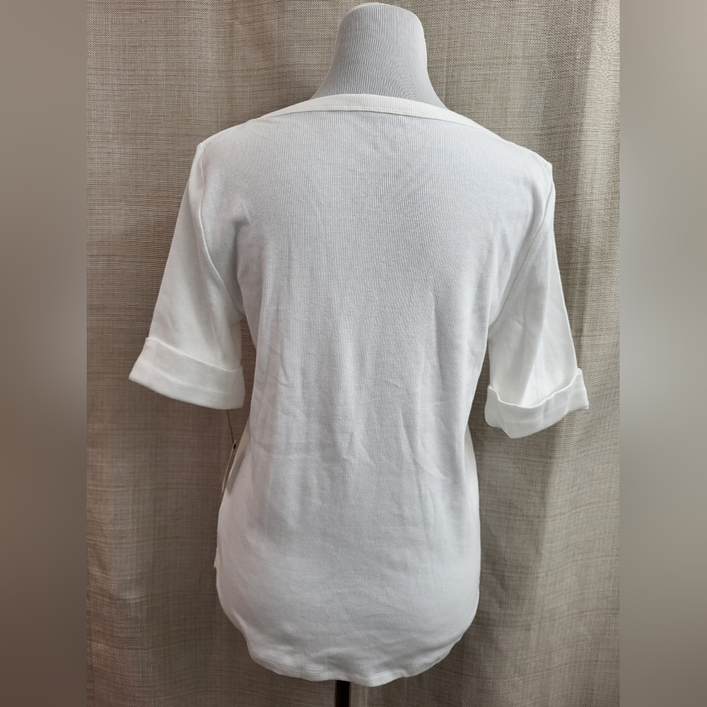 Talbots Women's White Ribbed Knit Stretch Boat Neck‎ 3/4 Sleeve Top Size Lg NWT - Picture 3 of 12